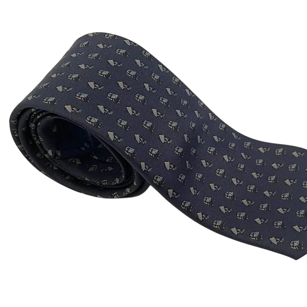 Cavendish Silks Classic Geometric Print Tie, Navy, Gray, Gold, 54 1/2